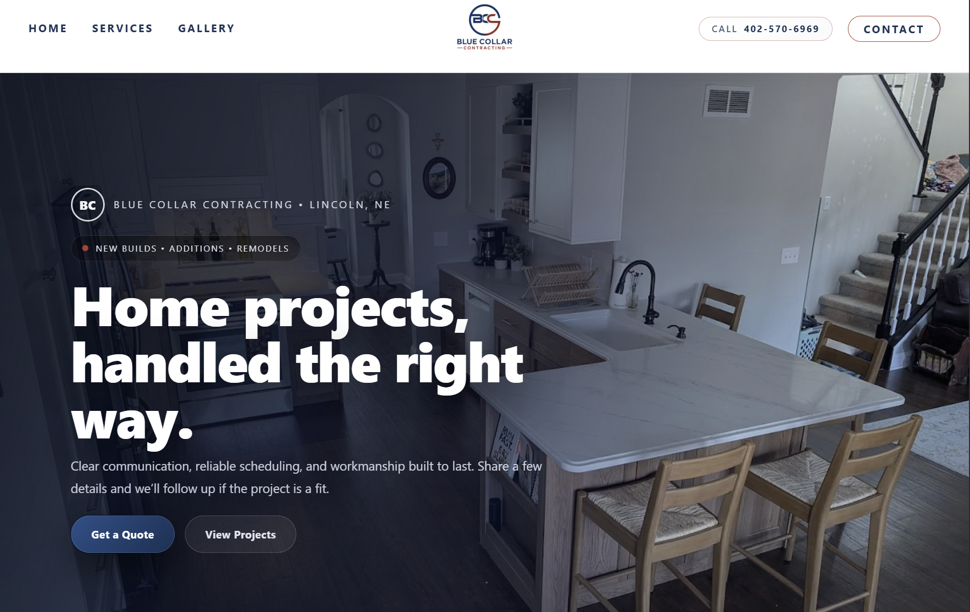 Blue Collar Website Homepage