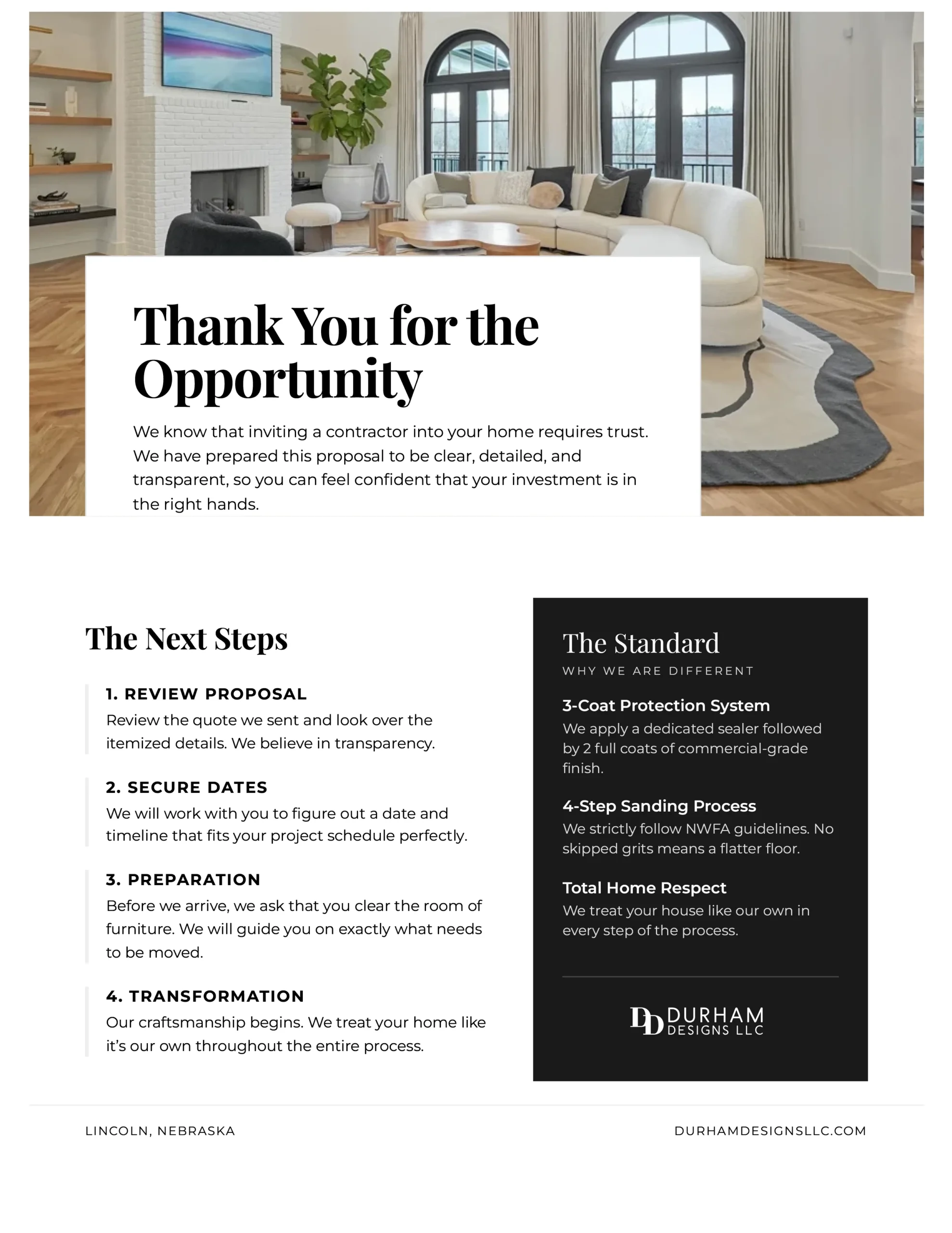 Durham Designs thank-you brochure