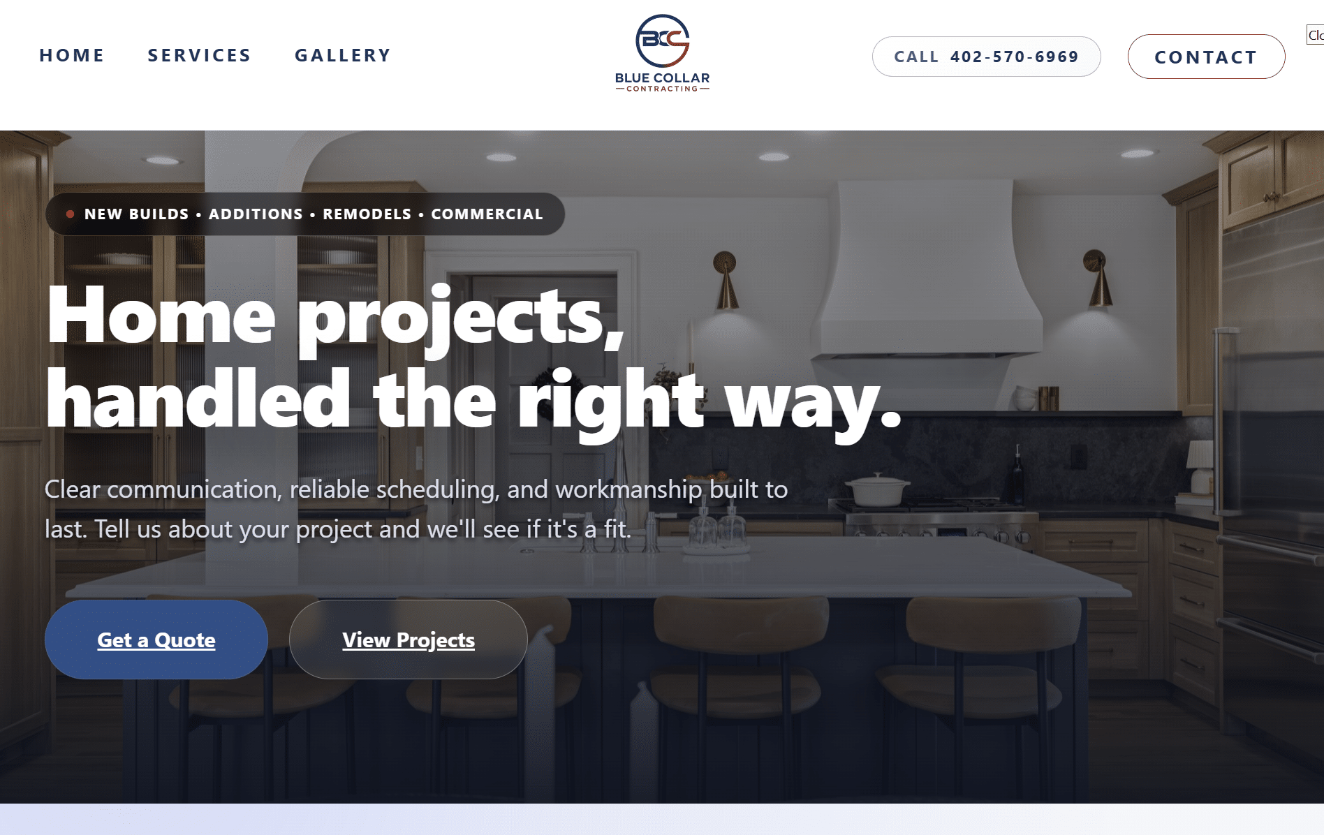Blue Collar Contracting website screenshot
